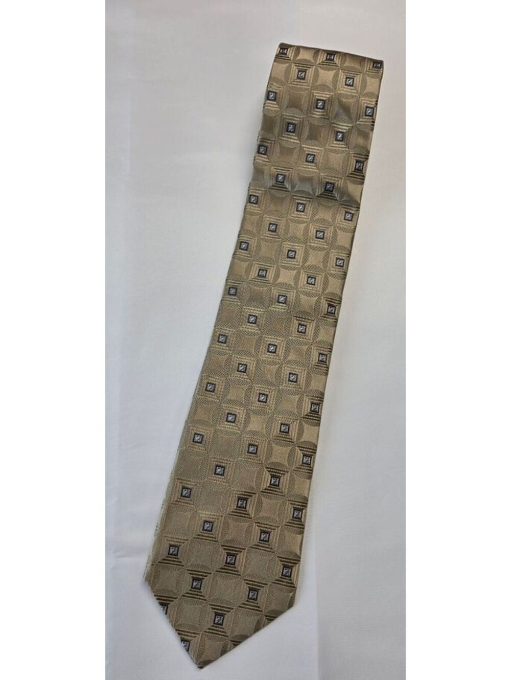 IKE Behar New York Men's Silk Tie in Beige with Geometric Pattern